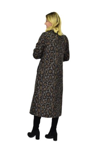 Kadın Leopar Desenli Uzun Kaşe Kaban BGL-ST04114