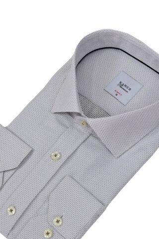 Erkek Puantiyeli Slim Fitt Uzun Kol Gömlek 2402 BGL-ST04385 GRİ - S