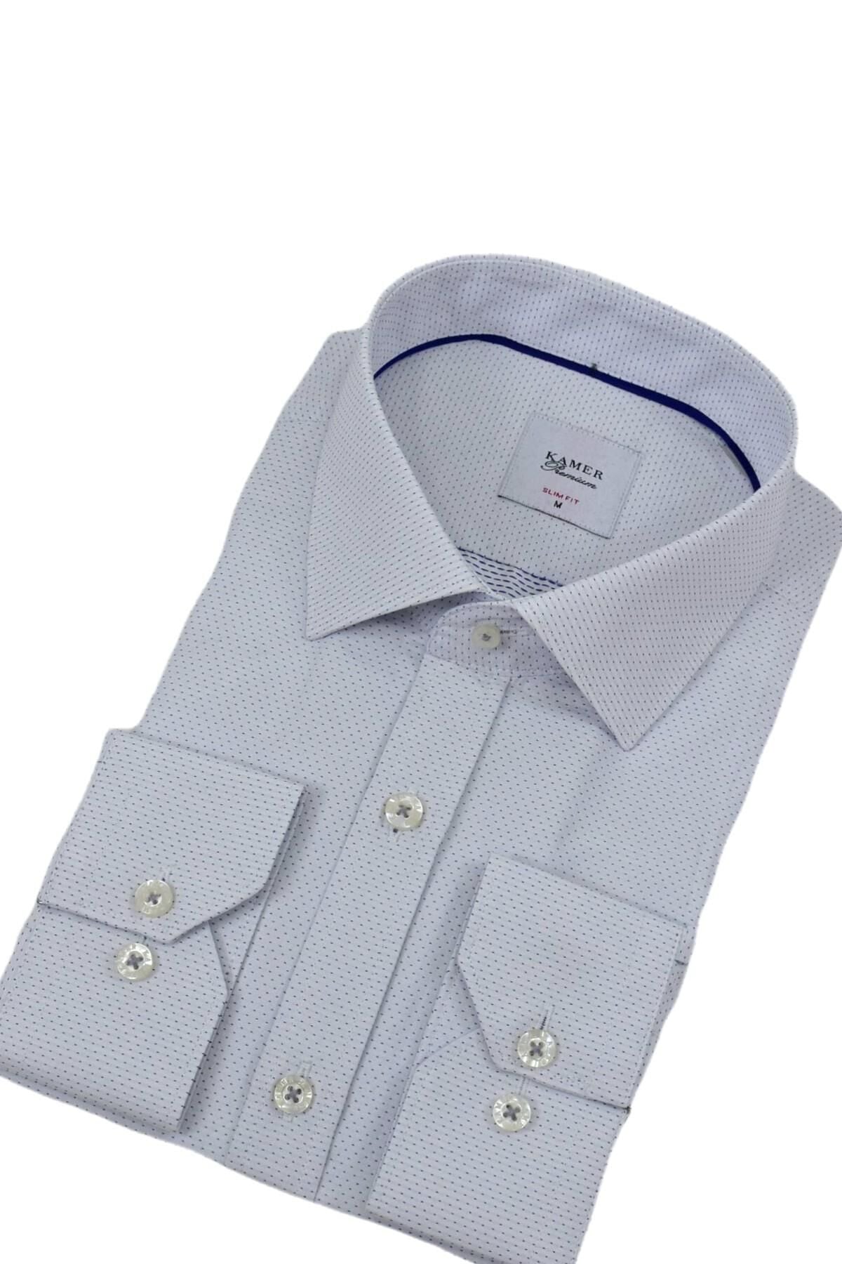 Erkek Puantiyeli Slim Fitt Uzun Kol Gömlek 2402 BGL-ST04385