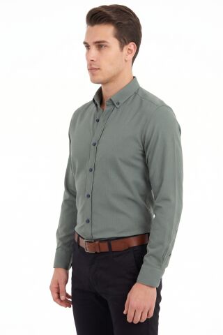 Erkek Slim Fitt Uzun Kol Petek Dokulu Gömlek BGL-ST05628 HAKİ - M
