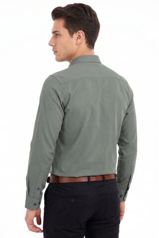 Erkek Slim Fitt Uzun Kol Petek Dokulu Gömlek BGL-ST05628 HAKİ - M