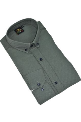 Erkek Slim Fitt Uzun Kol Petek Dokulu Gömlek BGL-ST05628 HAKİ - M
