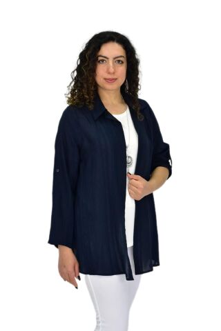 Kadın Gömlek Tişöt 2 Li Kombin Takım BGL-ST04660 LACİVERT - 3XL