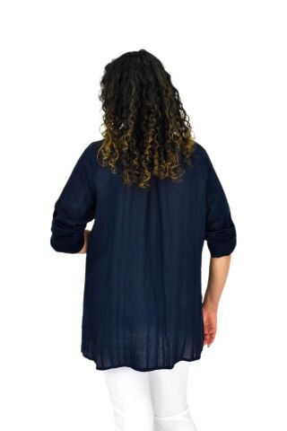 Kadın Gömlek Tişöt 2 Li Kombin Takım BGL-ST04660 LACİVERT - 3XL