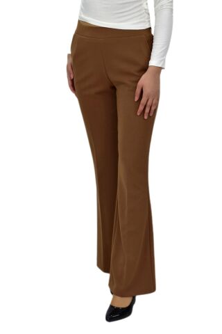 Kadın İspanyol Paça Beli Lastikli Kumaş Pantolon BGL-ST04321 TABA - 38