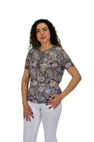 Kadın Kısa Kol Baskılı Bluz BGL-ST04689 FÜME - XL