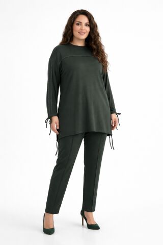 Kadın Taşlı Tunik Pantolon Takım  BGL-ST05429 YEŞİL - L