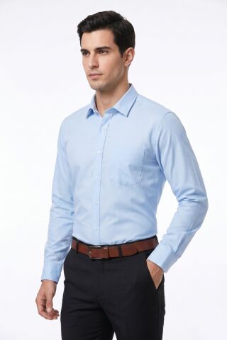 Erkek Büyük Beden Klasik Tek Cepli Uzun Kol Gömlek 3401 BGL-ST05530 BUZ.MAVİ - 6XL