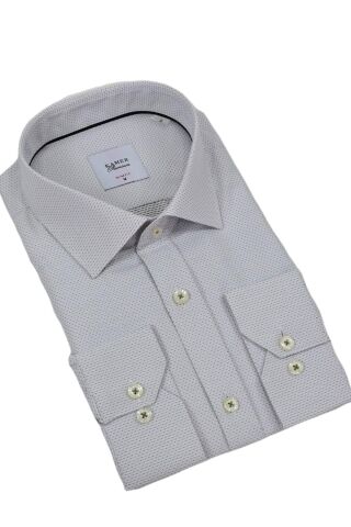 Erkek Puantiyeli Slim Fitt Uzun Kol Gömlek 2402 BGL-ST04385 GRİ - S