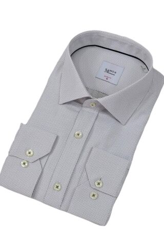 Erkek Puantiyeli Slim Fitt Uzun Kol Gömlek 2402 BGL-ST04385 GRİ - S