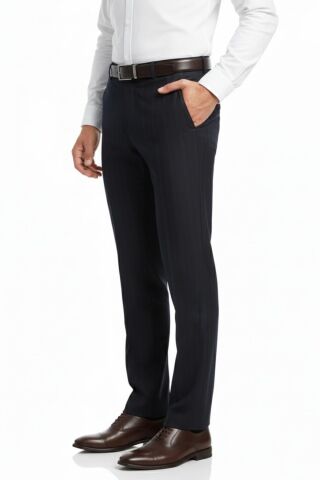 Erkek Regular Fit Çizgili  Kumaş Pantolon Likra Kumaş BGL-ST05037 SİYAH - 46