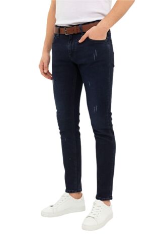 Erkek Silim Fit Jeans Tırnak Eskitme Model Pantolon 311 BGL-ST04975 LACİVERT - 38