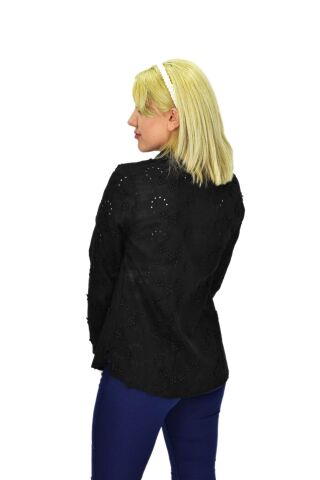 Kadın Brodeli Taşlı Bluz BGL-ST03720 SİYAH - 42