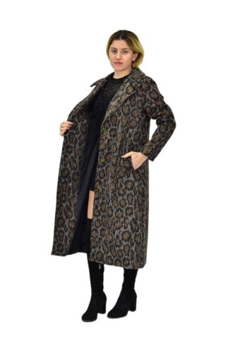 Kadın Leopar Desenli Uzun Kaşe Kaban BGL-ST04114 ANTRASİT - 40