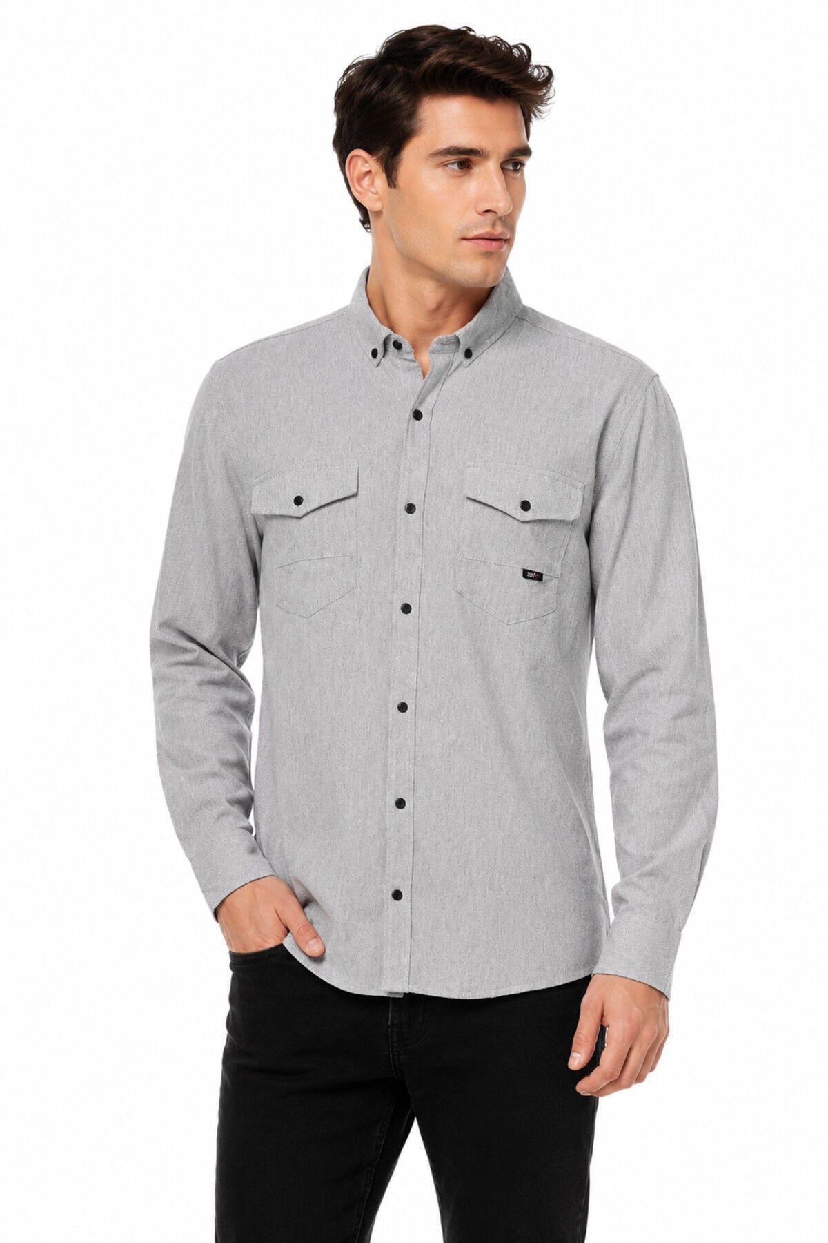 Erkek Spor Likralı Çift Cep Kapaklı Gömlek BGL-ST05467 A.GRİ - 3XL