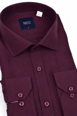 Erkek Büyük Beden Klasik Tek Cepli Uzun Kol Gömlek 3401 BGL-ST05530 BORDO - 4XL