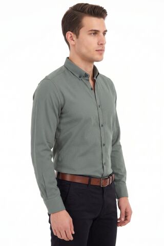 Erkek Slim Fitt Uzun Kol Petek Dokulu Gömlek BGL-ST05628 HAKİ - 2XL