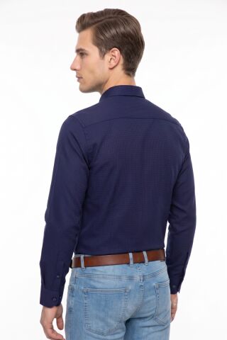 Erkek Slim Fitt Uzun Kol Petek Dokulu Gömlek BGL-ST05628 LACİVERT - S