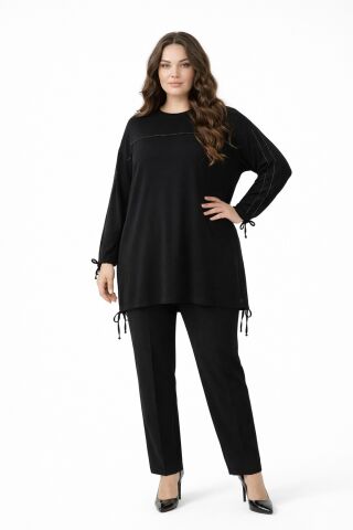 Kadın Taşlı Tunik Pantolon Takım  BGL-ST05429 SİYAH - 2XL