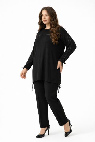 Kadın Taşlı Tunik Pantolon Takım  BGL-ST05429 SİYAH - 2XL
