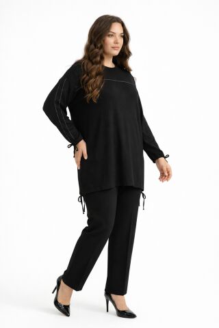 Kadın Taşlı Tunik Pantolon Takım  BGL-ST05429 SİYAH - 2XL