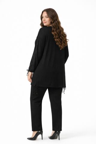 Kadın Taşlı Tunik Pantolon Takım  BGL-ST05429 SİYAH - 2XL