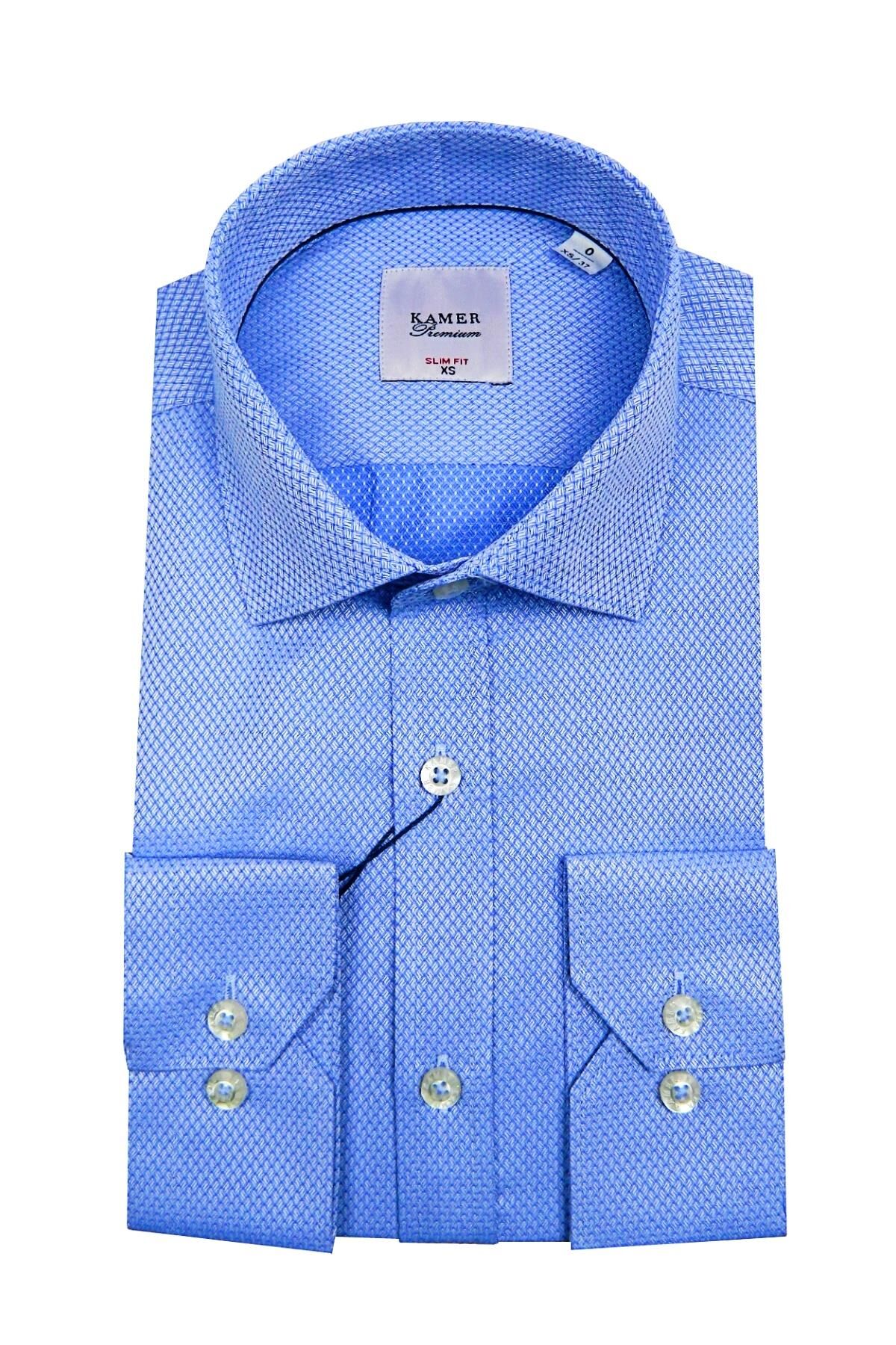 Erkek Slim Fit Desenli Gömlek 2046 002046 MAVİ - XS