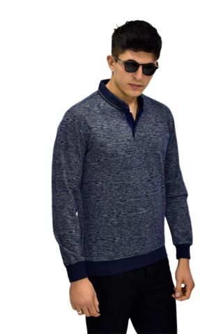 Erkek Polo Yaka Sweatshirt R2255 BGL-ST03201 LACİVERT - M