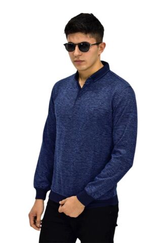 Erkek Polo Yaka Sweatshirt R2255 BGL-ST03201 LACİVERT - M