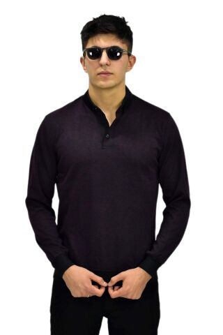 Erkek Polo Yaka Sweatshirt R2255 BGL-ST03201 LACİVERT - M