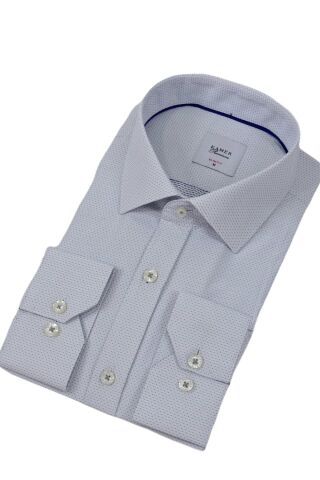 Erkek Puantiyeli Slim Fitt Uzun Kol Gömlek 2402 BGL-ST04385 MAVİ - M