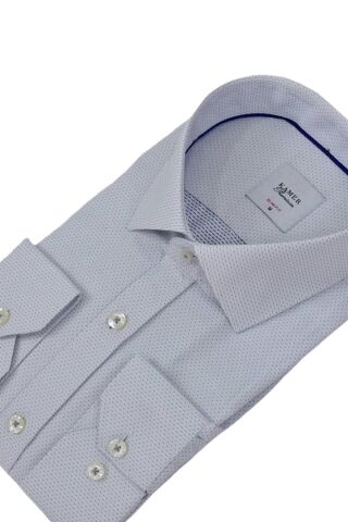 Erkek Puantiyeli Slim Fitt Uzun Kol Gömlek 2402 BGL-ST04385 MAVİ - M