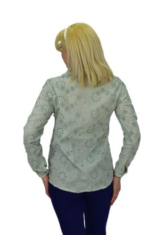 Kadın Brodeli Taşlı Bluz BGL-ST03720 YEŞİL - 42