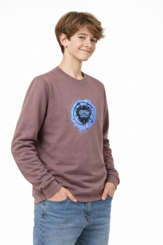 Erkek Çocuk Ön Arka Baskılı Sweatshirt BGL-ST05230 VİZON - 13 YAŞ