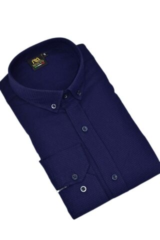 Erkek Slim Fitt Uzun Kol Petek Dokulu Gömlek BGL-ST05628 LACİVERT - L