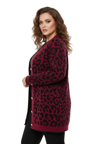 Kadın Leopar Desen Hırka 101002 BGL-ST04079 BORDO - L/XL