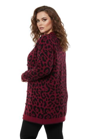 Kadın Leopar Desen Hırka 101002 BGL-ST04079 BORDO - L/XL