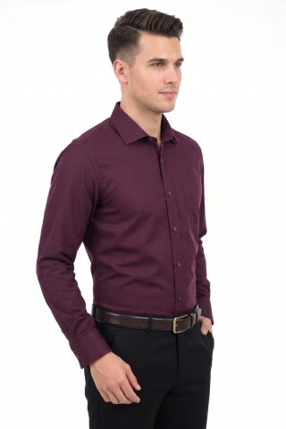 Erkek Büyük Beden Klasik Tek Cepli Uzun Kol Gömlek 3401 BGL-ST05530 BORDO - 6XL