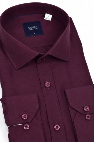 Erkek Büyük Beden Klasik Tek Cepli Uzun Kol Gömlek 3401 BGL-ST05530 BORDO - 6XL