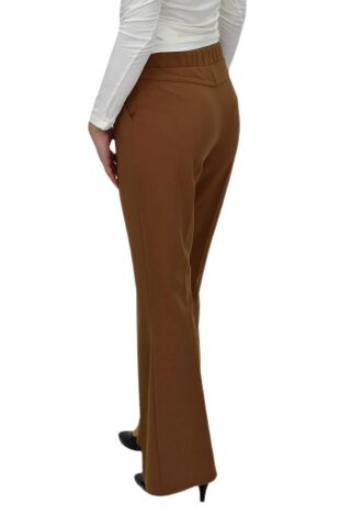 Kadın İspanyol Paça Beli Lastikli Kumaş Pantolon BGL-ST04321 TABA - 52