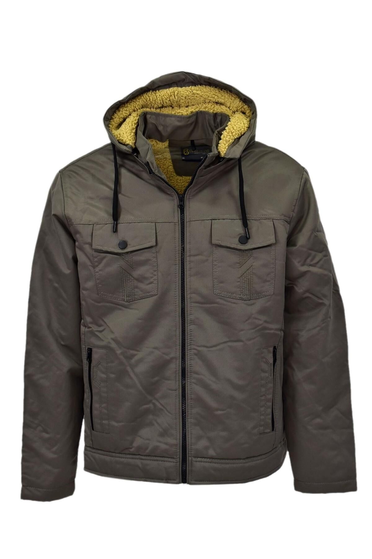 Erkek Spor Kapüşonlu Mont BGL-ST03938 VİZON - S