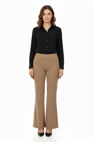 Kadın İspanyol Paça Beli Lastikli Kumaş Pantolon BGL-ST04321 CAMEL - 38