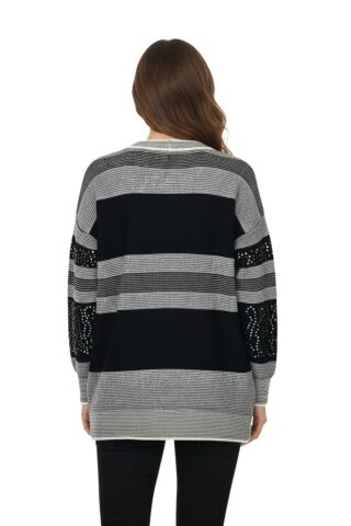 Kadın Pullu Çizgili Oversize Kazak 7592 BGL-ST04076