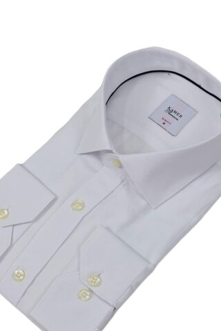 Erkek Slim Fitt Armürlü Uzun Kol Gömlek 2413 BGL-ST04383 BEYAZ - XS