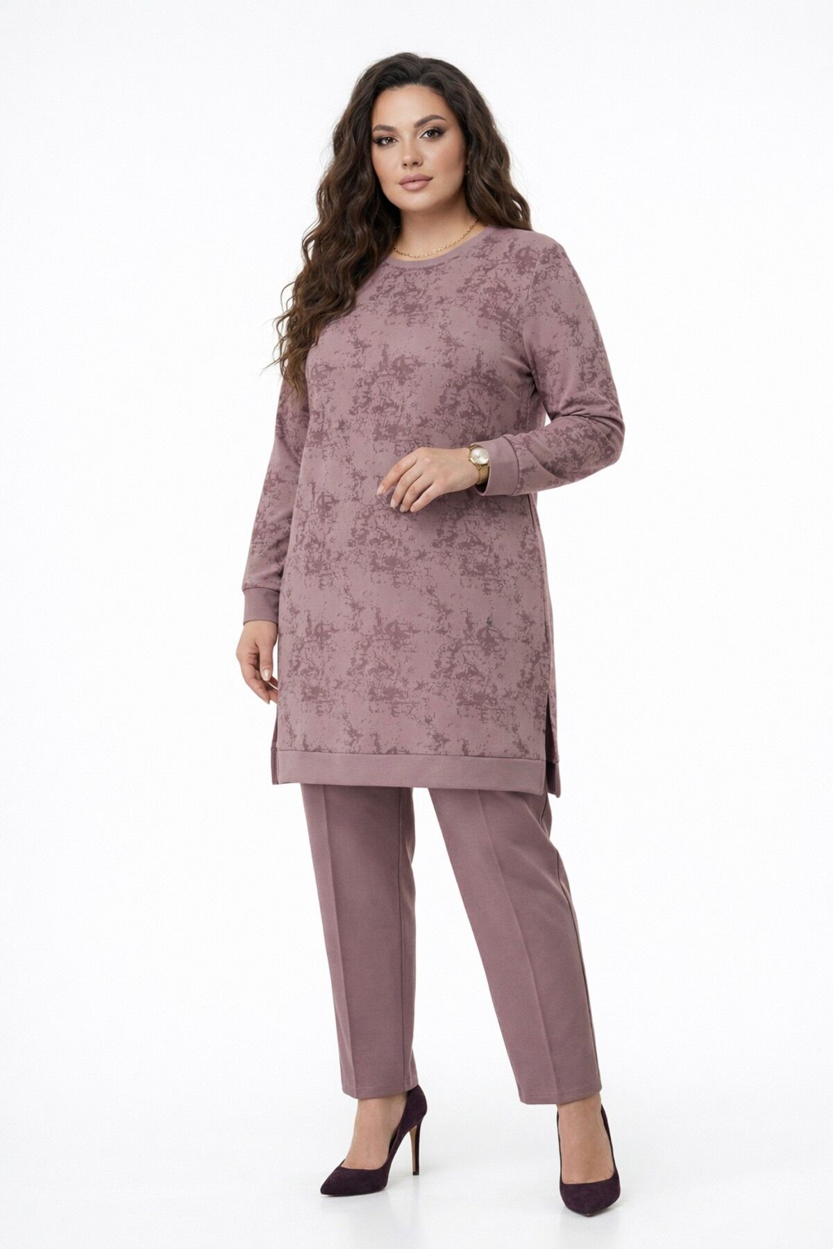 Kadın Gölge Desen Tunik Pantolon Takım  BGL-ST05431