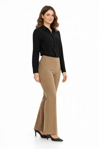 Kadın İspanyol Paça Beli Lastikli Kumaş Pantolon BGL-ST04321 CAMEL - 40