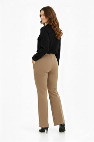 Kadın İspanyol Paça Beli Lastikli Kumaş Pantolon BGL-ST04321 CAMEL - 40