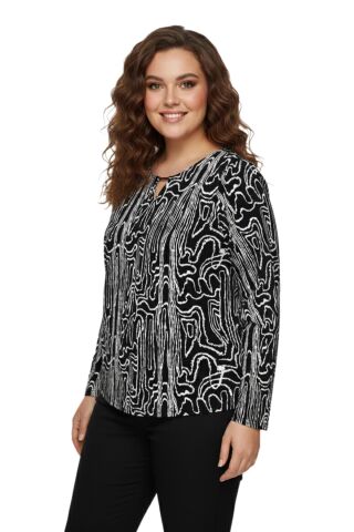 Kadın V Yaka Modelli Baskılı Bluz BGL-ST05105