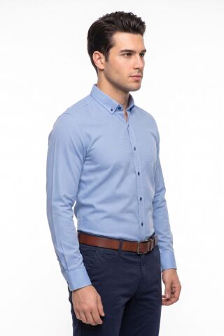 Erkek Slim Fitt Uzun Kol Petek Dokulu Gömlek BGL-ST05628 MAVİ - M
