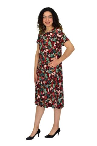 Kadın Kısa Kol Likralı Viskon Elbise BGL-ST04671 KİREMİT - XL